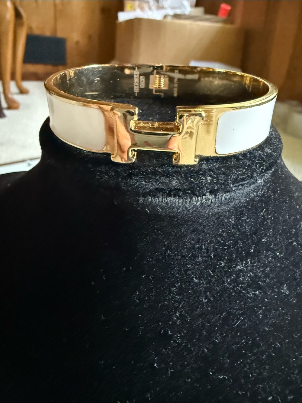 Fashion Jewelry Gold and White Hinge Cuff Bracelet